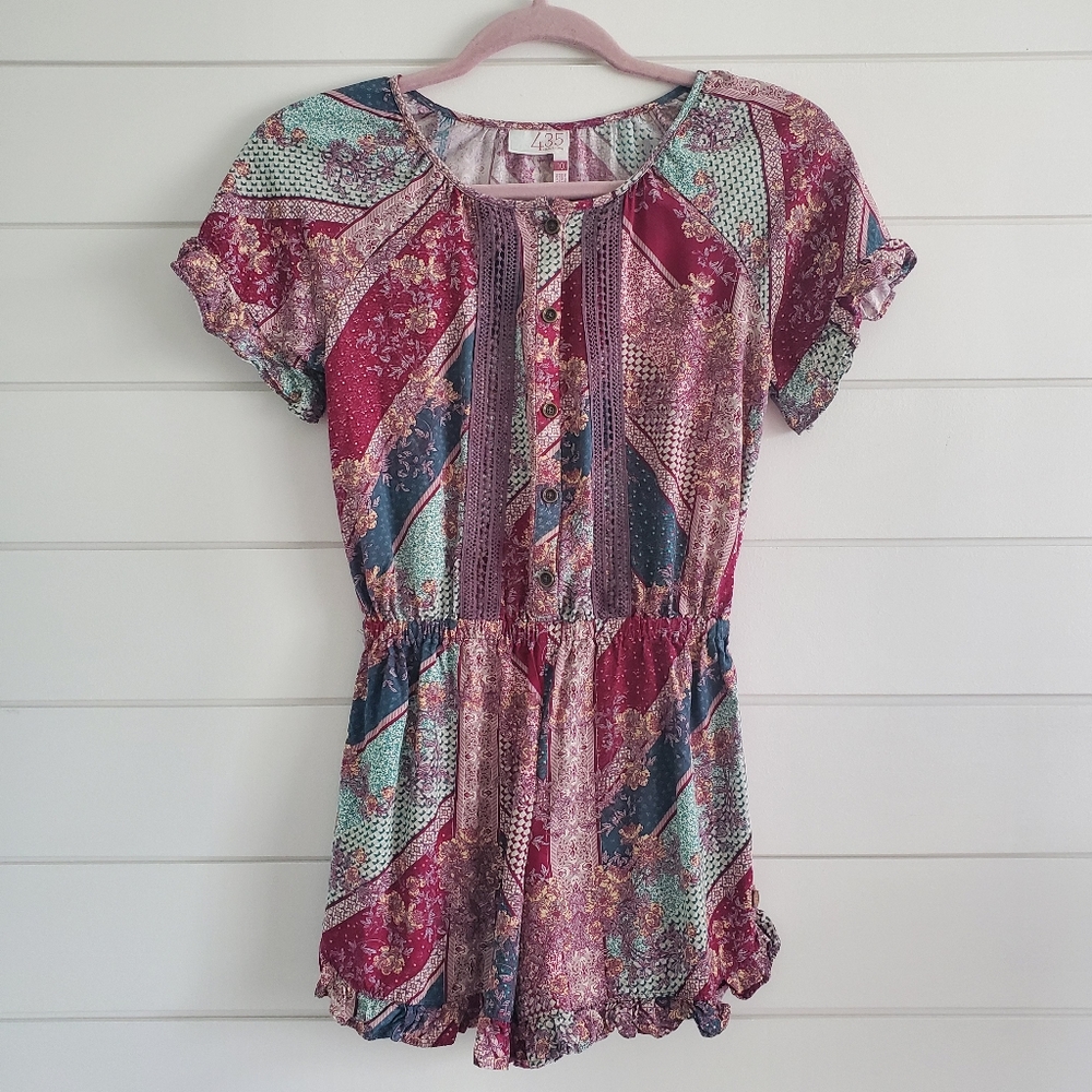 Matilda Jane 435 Romper‎ Teal Purple Floral BFFs Blouson Ruffled Tween. Size: 10